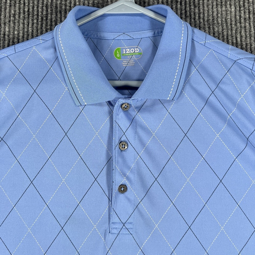 IZOD X-Treme Function Polo Mens Large Blue Short Sleeve Diamond Pattern